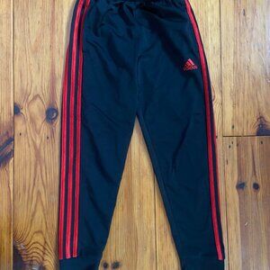 Adidas Unisex Youth Jogger Track Pants - S (8) Black with Red Stripes